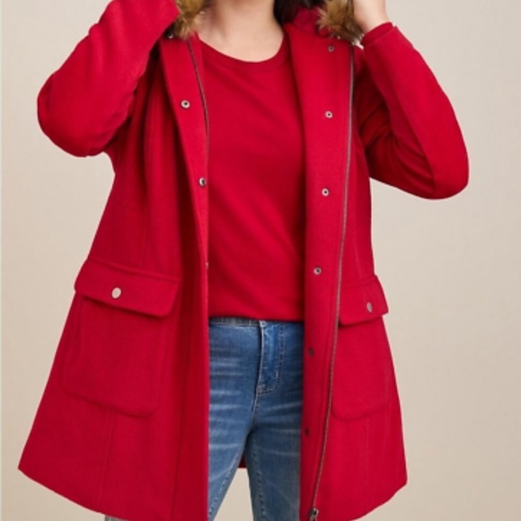 torrid Jackets & Blazers - Torrid Red Wool Blend Zip Front Coat Sz 0 (Large)